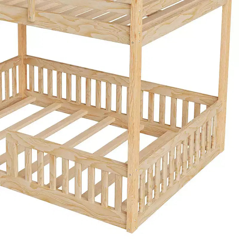 Letto a castello in legno da una piazza e mezza su una piazza e mezza con scaletta e sponde di protezione, letti a castello a bassa altezza da una piazza e mezza con supporto a doghe