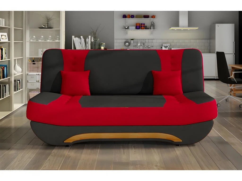 Divano letto a 3 posti con contenitore - bicolore antracite/rosso - in tessuto di qualità EWIN