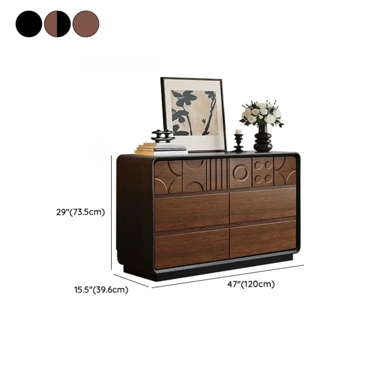 Cassettiera in legno ispirata all'Art Déco con intagli geometrici