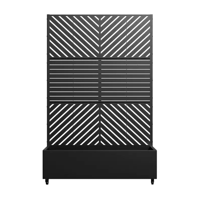 MAYEERTY Fioriera con traliccio in ferro nero Linea parallela 01 Stile combinato classico a persiana 183x119x41 cm Set da 3 pezzi