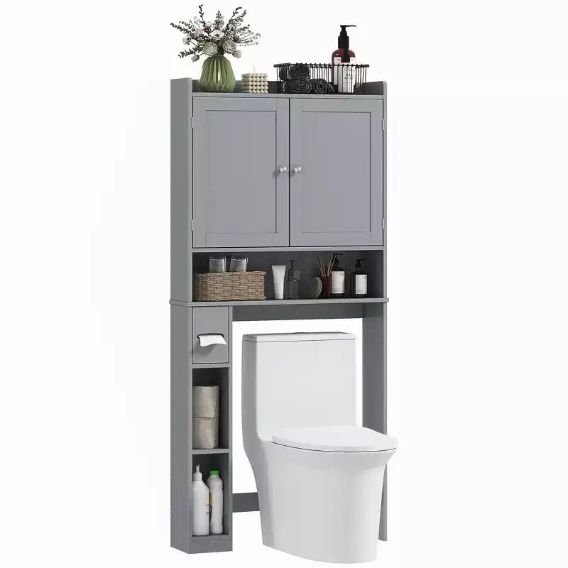 HOMCOM Armadietto da Bagno Salvaspazio Sopra il Water, Mobile Bagno con 2 Ante, Porta Carta Igienica, Organizzatore per Bagno Verticale Indipendente