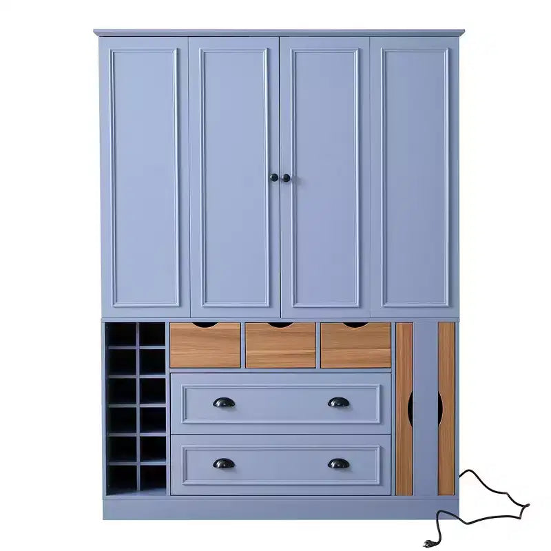Whisen Armadio Dispensa per Cucina Autoportante Alto 180 cm, Grande Credenza Contenitore per Sala da Pranzo con 4 Ante Pieghevoli, Ripiani, Portabottiglie