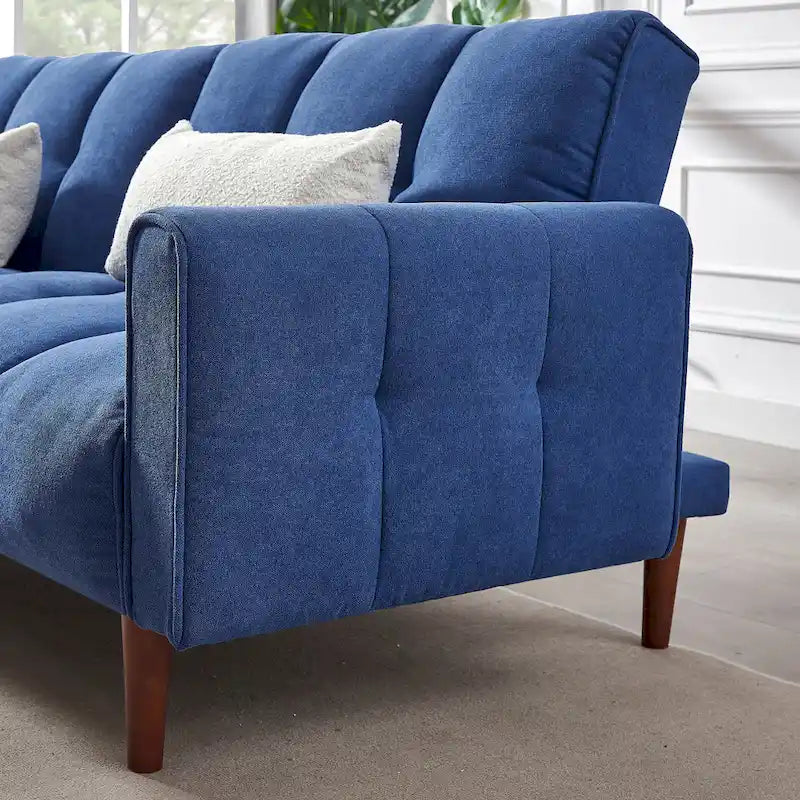 Divano Letto Futon Convertibile con Posizioni Regolabili e Gambe in Legno