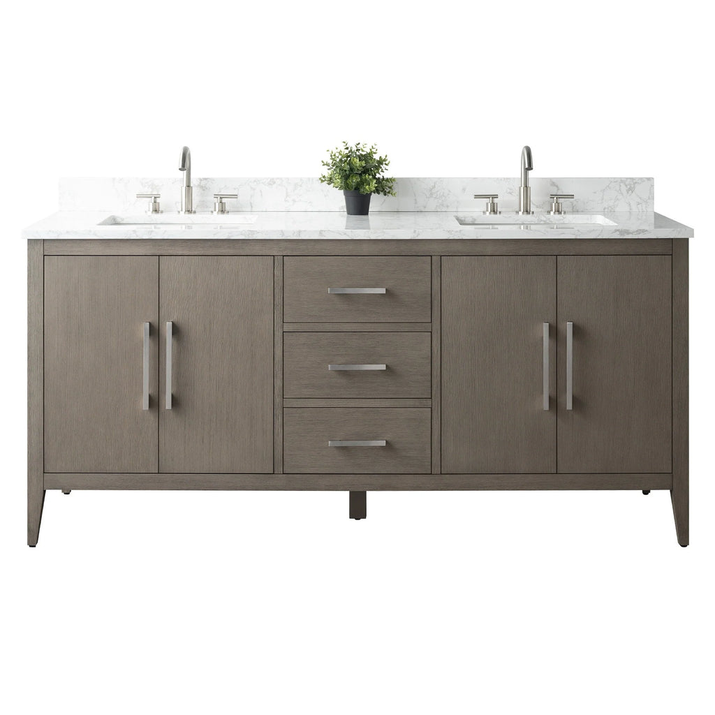 Mobile lavabo doppio Vanity Art 72 per bagno con piano in marmo composito