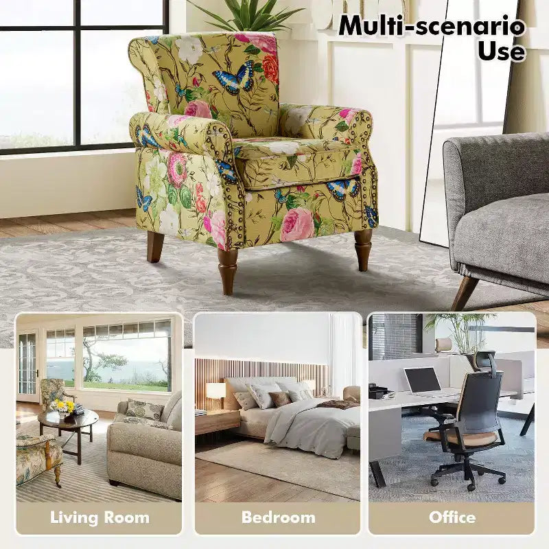 Poltrona Araceli Tradizionale in Legno Imbottita Floreale con Schienale Alto e Borchie | ART OF LIVING DESIGNS