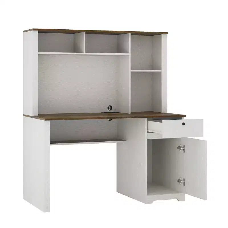 Scrivania moderna da 130 cm con libreria e scaffali, scrivania da ufficio con ampio spazio di archiviazione, scrivania per studio, sala lettura