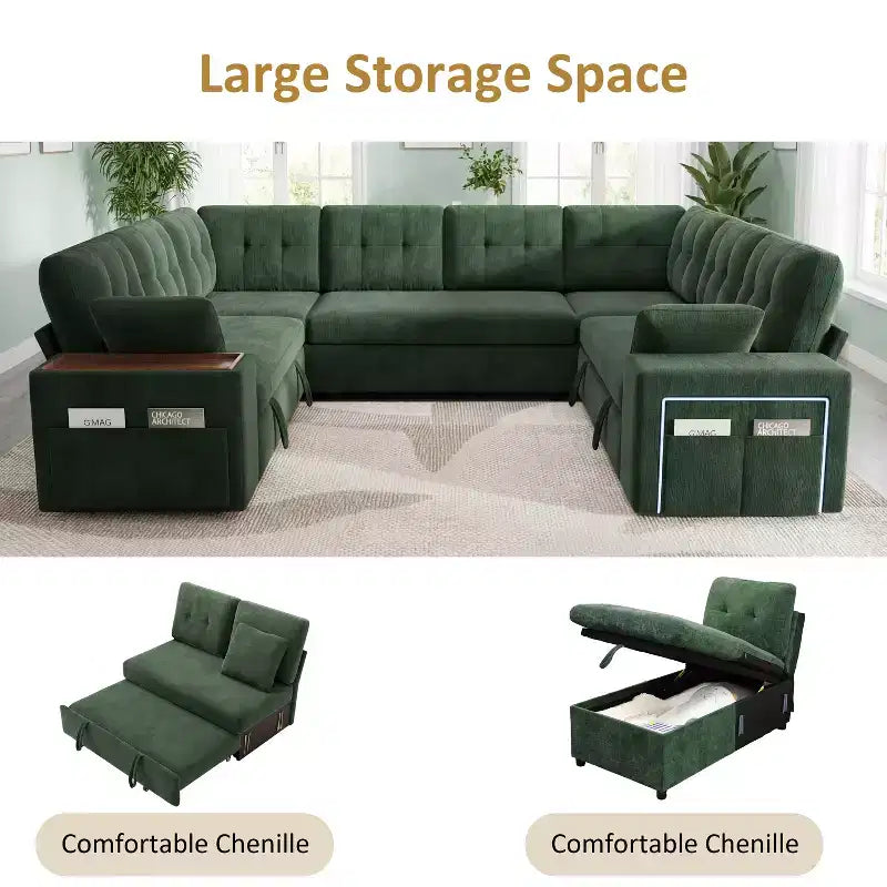 Divano letto componibile modulare Dyonery 112 con letto estraibile, divano componibile a U con contenitore, divani con seduta extra ampia e profonda per soggiorno