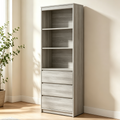 Libreria alta 70 cm moderna bianca con 3 cassetti e 3 ripiani aperti, libreria a ripiani profondi, armadietto organizer per soggiorno, ufficio