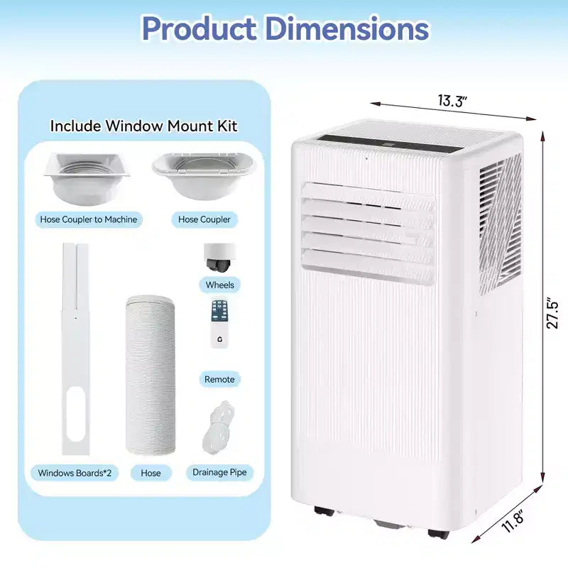 Condizionatori portatili, Flarhetoric 10000 BTU Raffreddamento/Ventilatore/Deumidificatore 3 IN 1 Unità AC portatile per stanze di 52 M², Unità per ambienti a bassa rumorosità