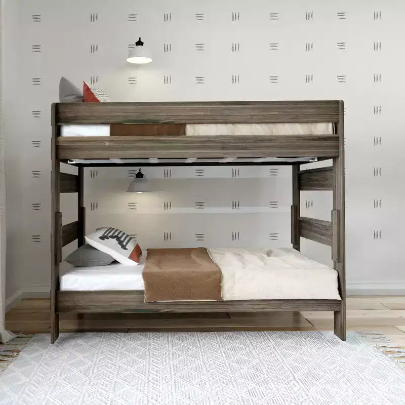 Letto a castello in legno massello Plank+Beam, stile rustico, singolo su singolo, per adulti