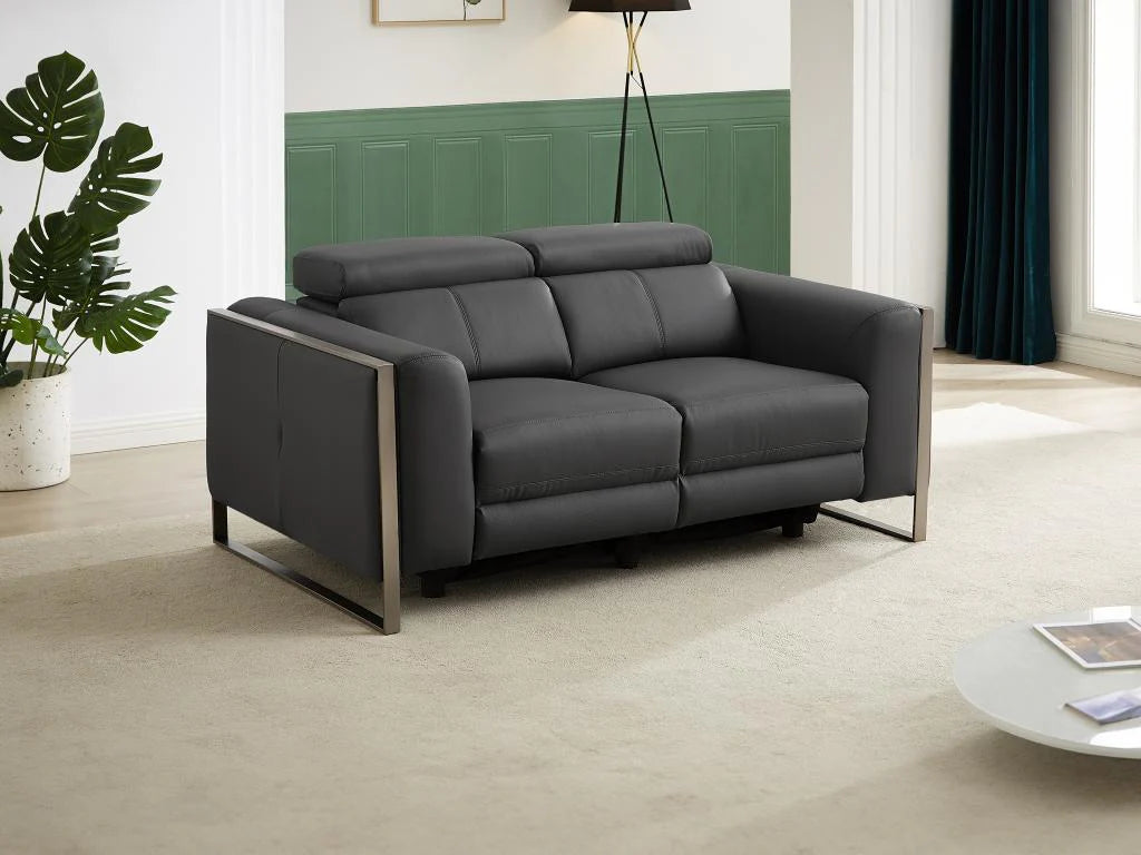Divano 2 posti Meublori elettrico in pelle grigio antracite Meublori