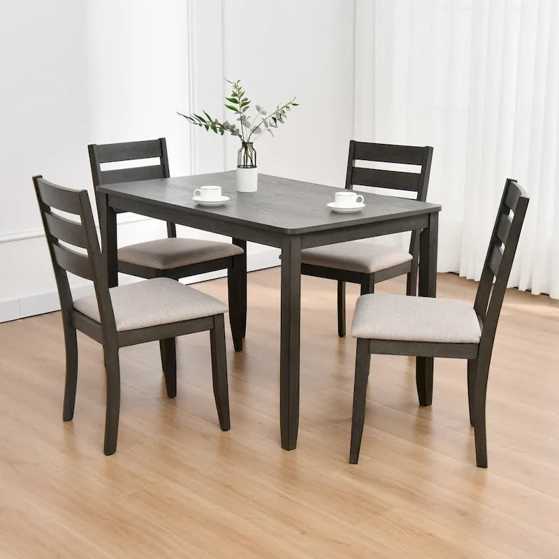 Set di 5 mobili da pranzo in legno massello 47L (1 tavolo + 4 sedie con schienale a doghe)