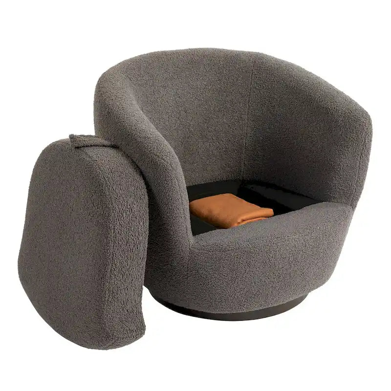 Poltrona Girevole Imbottita a Botte con Contenitore, Sedia Moderna da Salotto per Camera da Letto/Ufficio/Zone Lettura