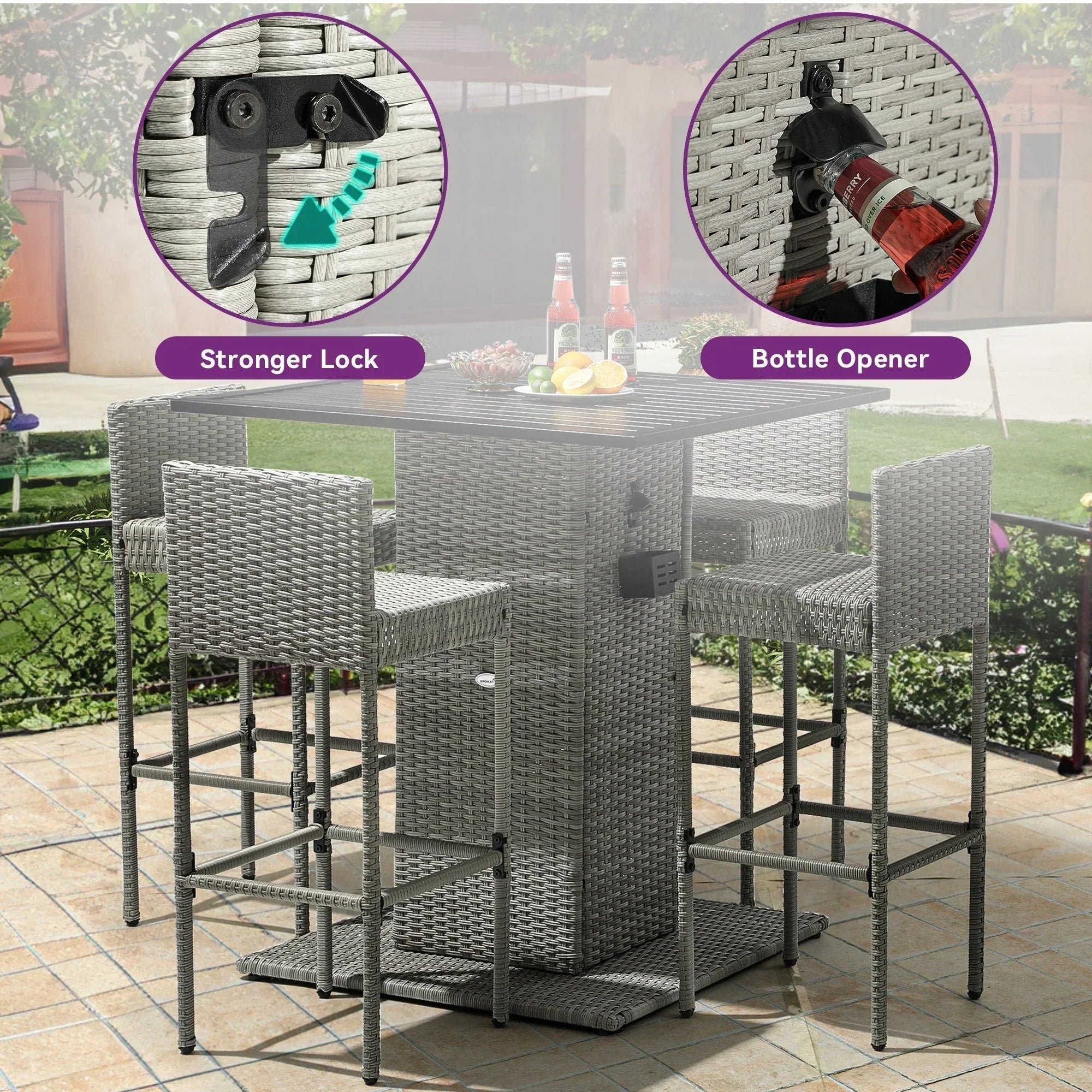 Moasis Set di Mobili da Esterno con Bar in Vimini 5 Pezzi - 5 PZ