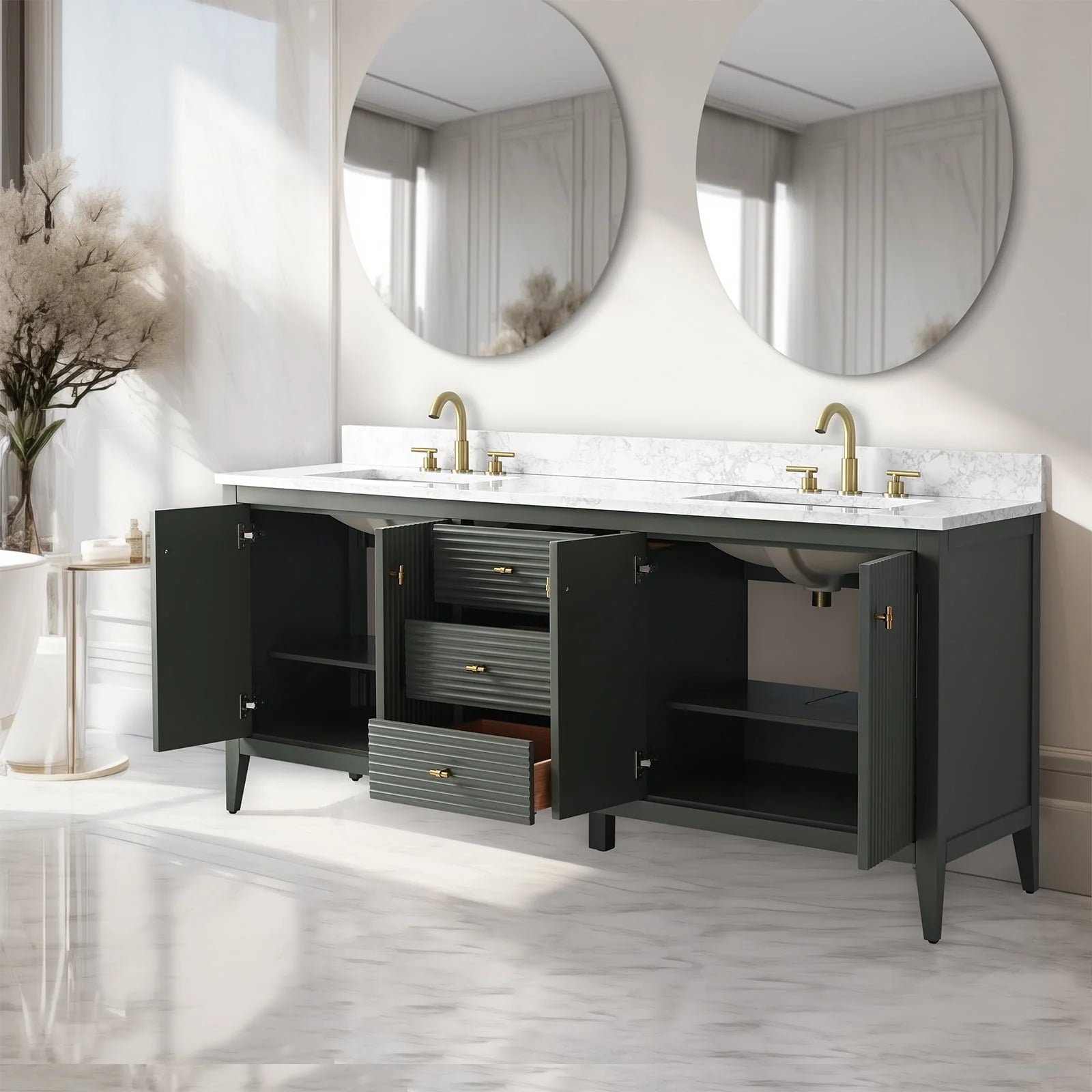 Mobile lavabo doppio Vanity Art 72 per bagno con piano in marmo composito