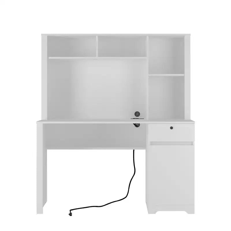 Scrivania moderna da 130 cm con libreria e scaffali, scrivania da ufficio con ampio spazio di archiviazione, scrivania per studio, sala lettura