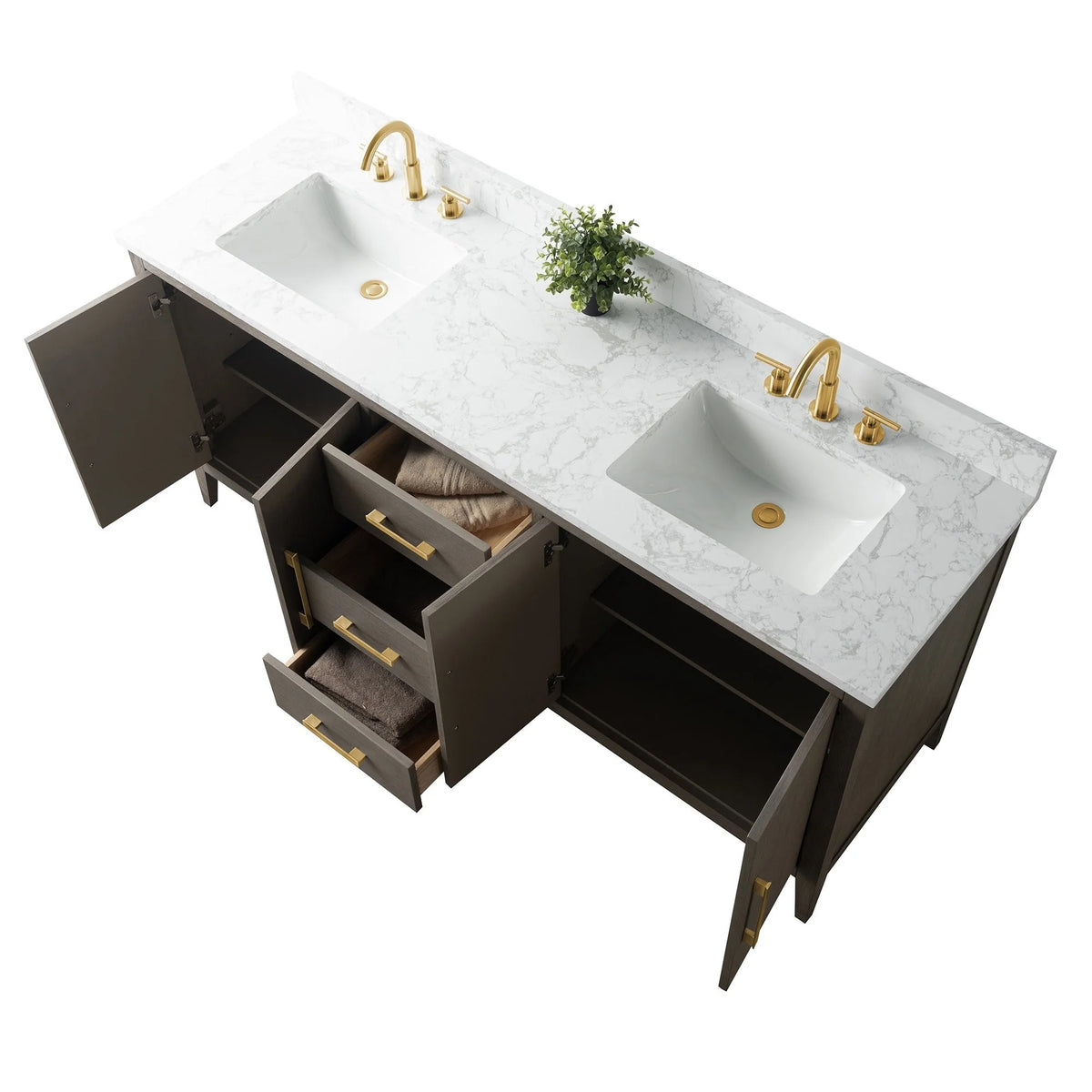 Mobile lavabo doppio Vanity Art 72 per bagno con piano in marmo composito