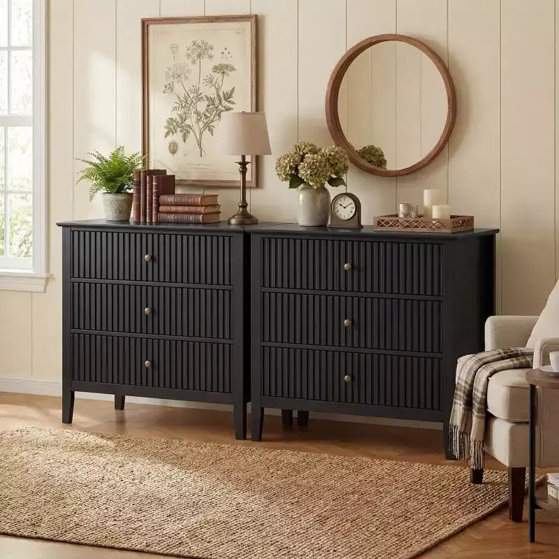 Heynemo Commode 3 Tiroirs, Table de Chevet en Bois Peint de 76 cm de Haut avec Rangement, Grande Commode Moderne avec Coulisses à Roulement à Billes
