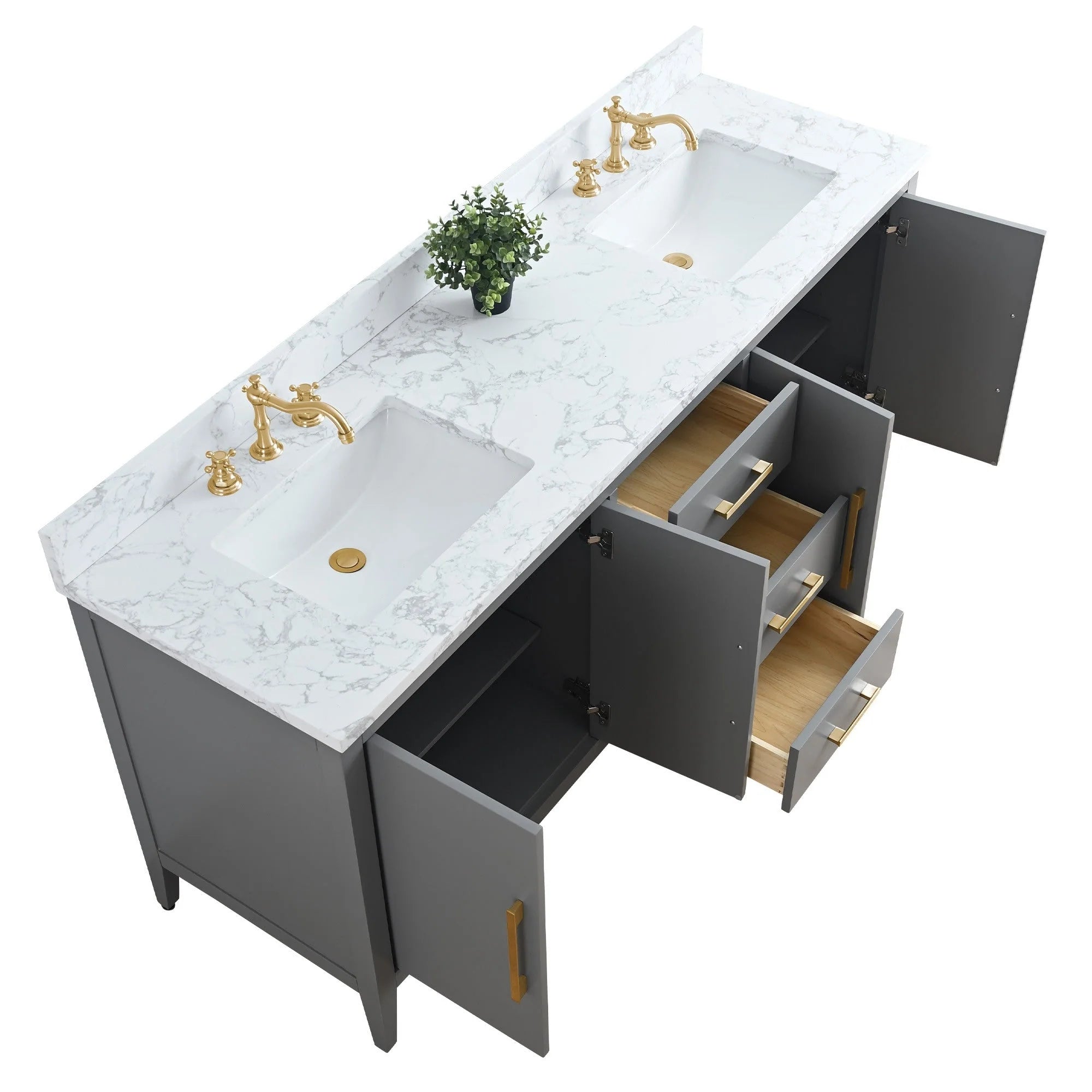 Mobile lavabo doppio Vanity Art 72 per bagno con piano in marmo composito