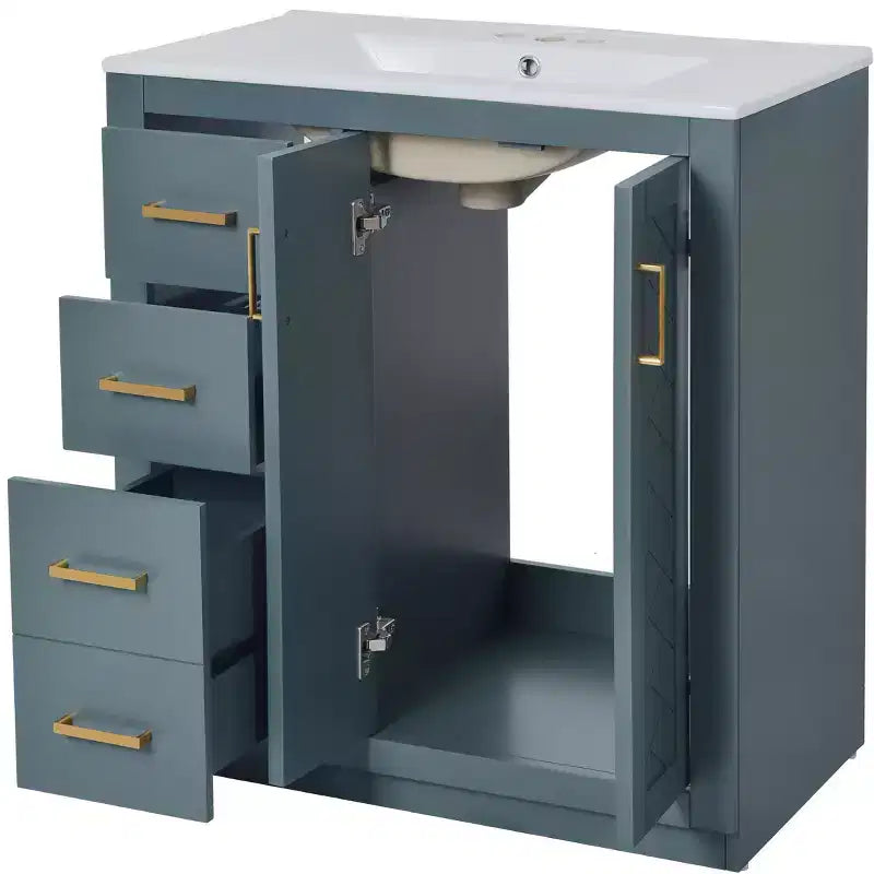 Mobile bagno 30 pollici con lavabo singolo, armadietto e 3 cassetti – Nero / Blu / Verde / Indaco / Bianco