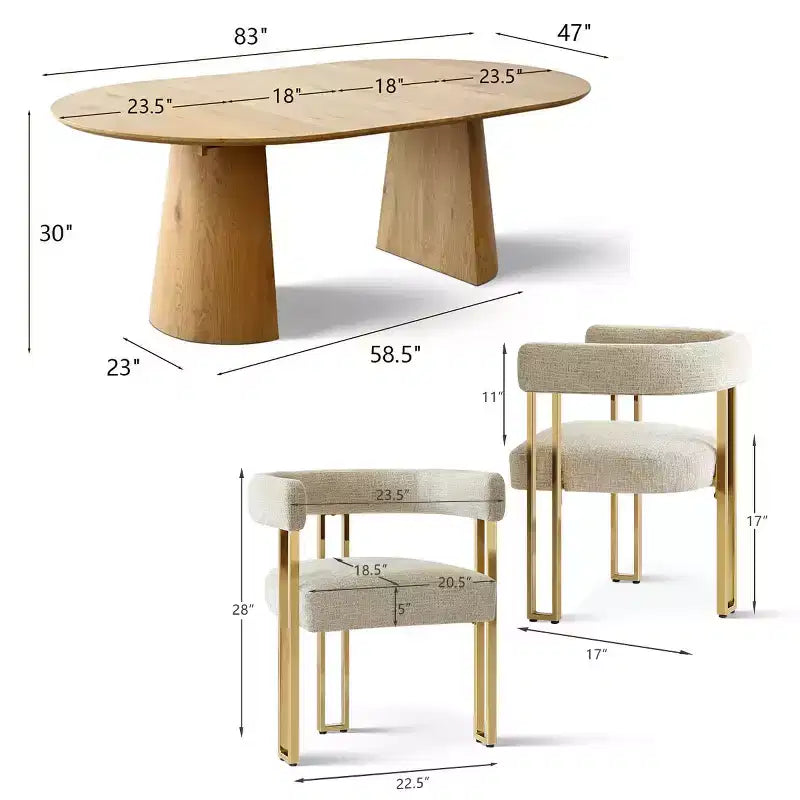 Set Tavolo da Pranzo Rotondo Espandibile a Ovale con 4 Poltroncine in Velluto, Design Moderno con Base a Piedistallo, Posti a Sedere Fino a 8 Persone-Panipeachy