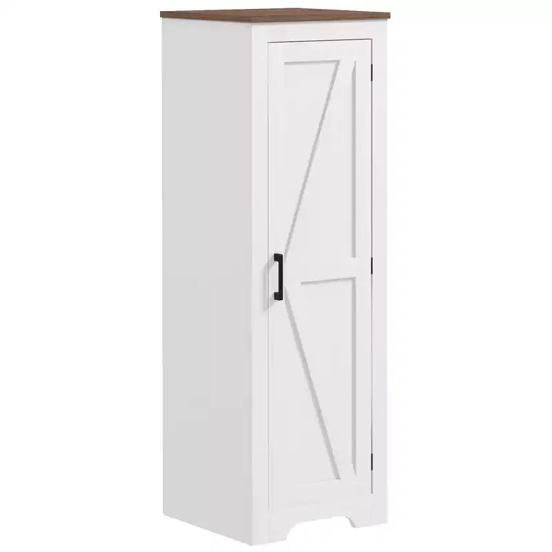 Mobile Contenitore Rustico HOMCOM con Ripiano Regolabile, Credenza ad Anta Unica in Stile Fattoria per Soggiorno, Mobile Dispensa da Terra, Bianco