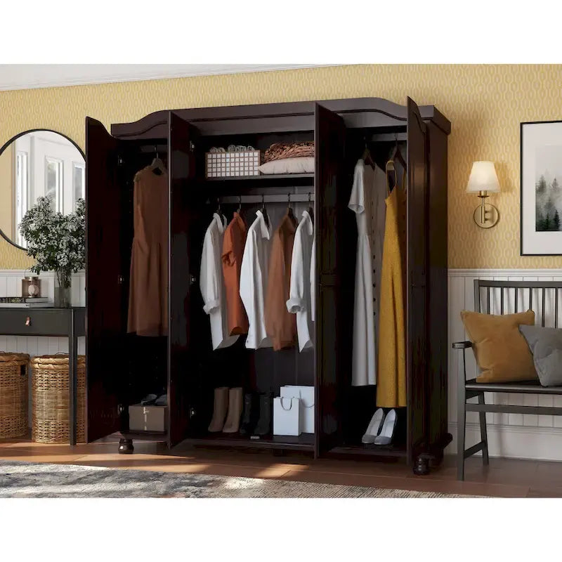 Palace Imports Armadio Kyle a 4 Ante in 100% Legno Massello con Ante in Legno Massello o a Specchio