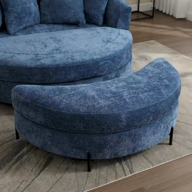 Poltrona Moderna Rotonda a Botte con 5 Cuscini e Pouf Opzionale