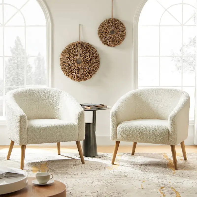 Poltrona Sheila Modern 30 W Boucle con gambe in legno massello, set da 2 di HULALA HOME