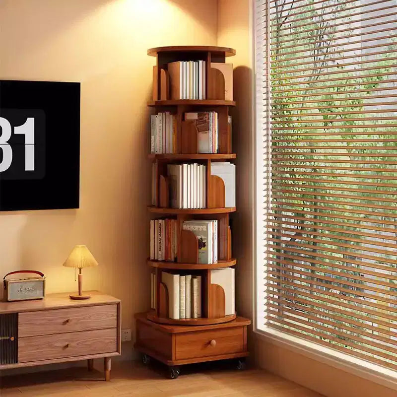 Chic Crate Libreria ad angolo girevole a 360° a 6 livelli con ruote, libreria stretta per piccoli spazi, marrone noce