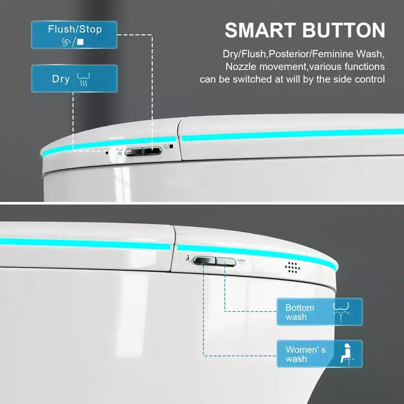 Vaso Bidet Intelligente con Coperchio e Sedile ad Apertura/Chiusura Automatica, Scarico con Sensore a Piede, Senza Serbatoio Monoblocco Allungato, Sedile Riscaldato