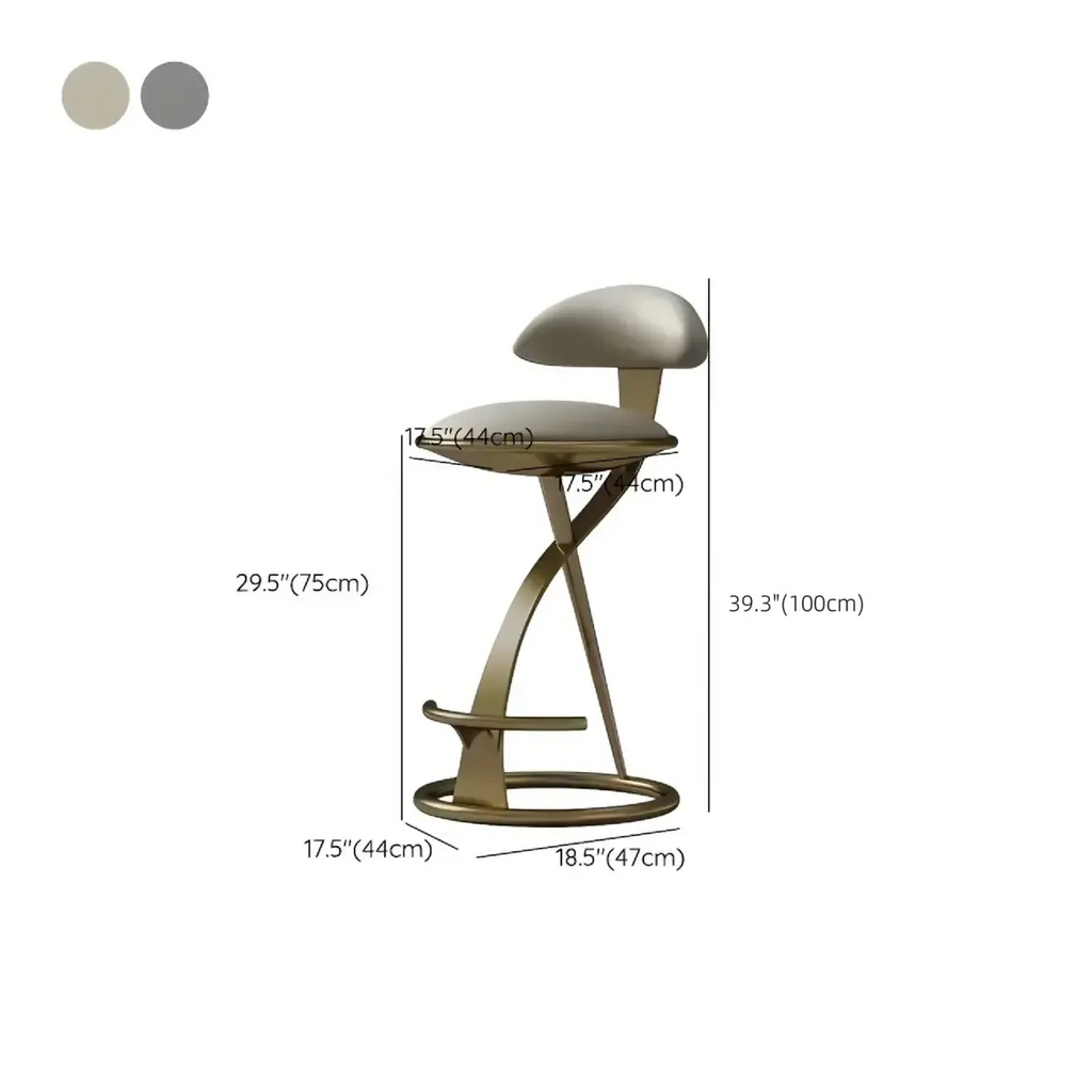 Sgabello da bar in lussuosa pelle beige con elegante struttura in metallo dorato