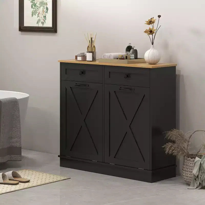 HOMCOM Mobile Contenitore da Bagno Salvaspazio con Cesti per la Biancheria Inclinabili, 2 Cesti Rimovibili e 2 Cassetti