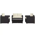 Set Divano in Rattan da 4 Pezzi, Set Divani da Esterno in Vimini con Divanetto Sedie Tavolino con Piano in Vetro per Giardino
