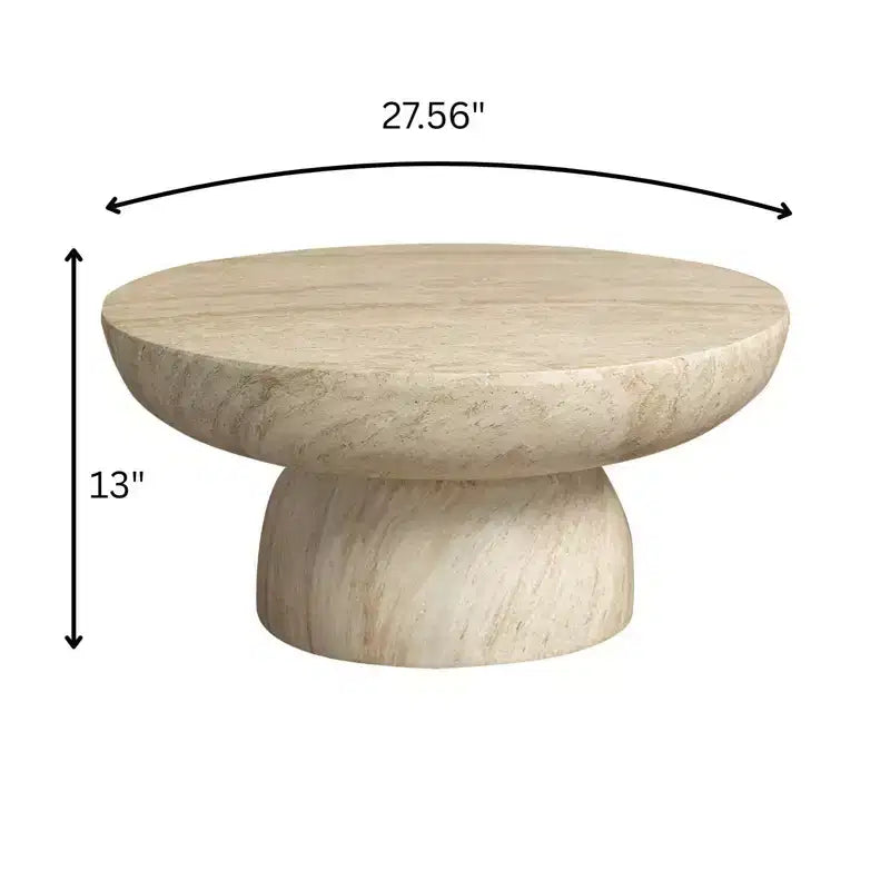 LeisureMod Lunexa Tavolino Rotondo in Fibra di Pietra Tavolino d'Appoggio con Piedistallo per Uso Interno o Esterno, Design Scolpito con Piedini Antiscivolo