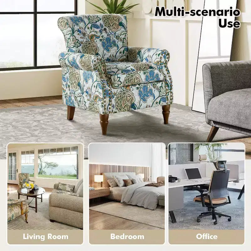 Poltrona Araceli Tradizionale in Legno Imbottita Floreale con Schienale Alto e Borchie | ART OF LIVING DESIGNS