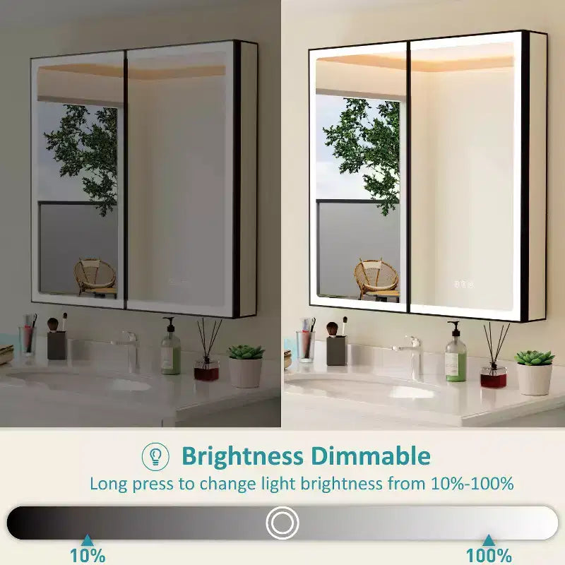 Pensile da Bagno con Specchio LED, Montaggio a Superficie o Incasso, Luce Dimmerabile, Antiappannamento, Ripiani Regolabili