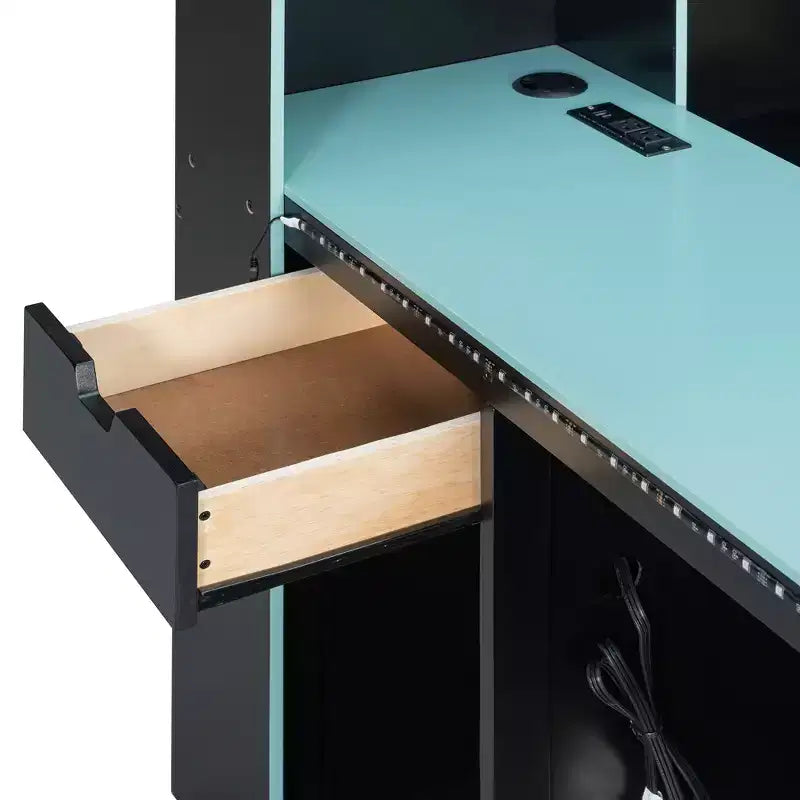 Daybed da gioco completo/queen size con testiera libreria, luci LED, scrivania integrata, cassetti e stazione di ricarica