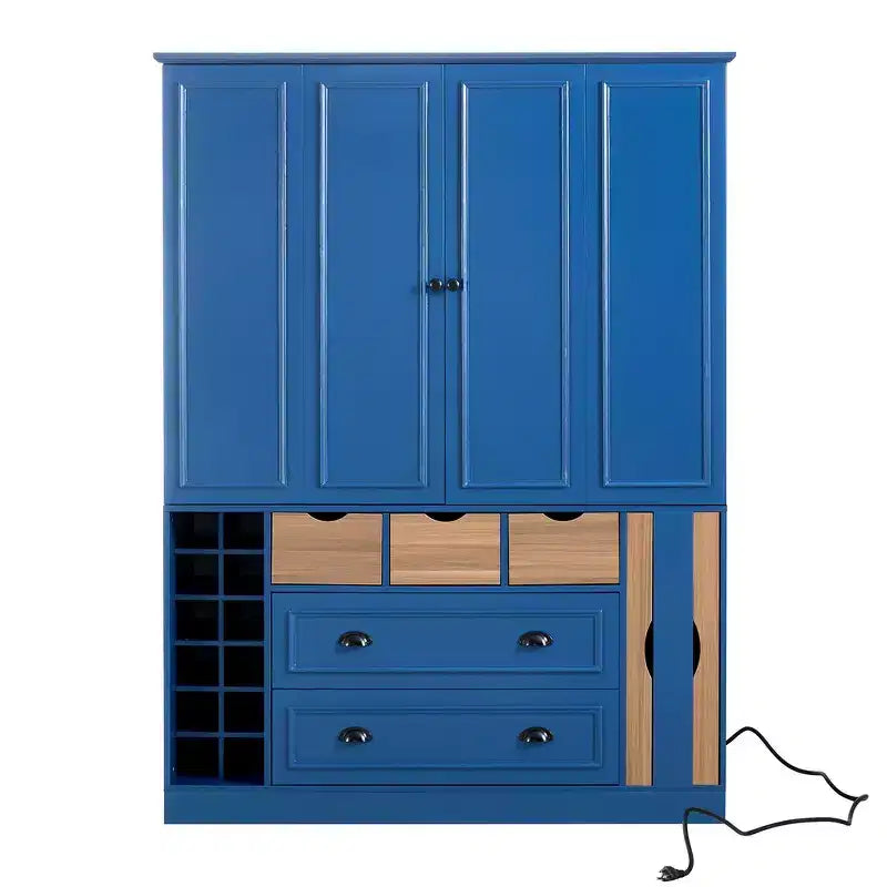 Whisen Armadio Dispensa per Cucina Autoportante Alto 180 cm, Grande Credenza Contenitore per Sala da Pranzo con 4 Ante Pieghevoli, Ripiani, Portabottiglie