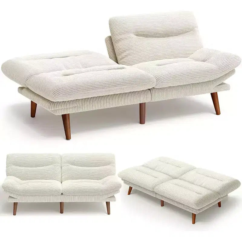 Divano letto in velluto a coste da 168 cm con schienale e braccioli regolabili, adatto a piccoli spazi, salotti o uffici come divano futon.