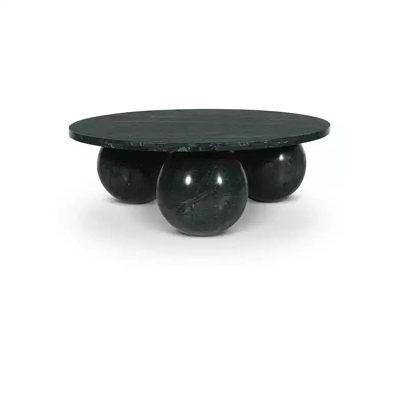 Table basse ronde en marbre avec pieds sphériques, multicolore, 4 places