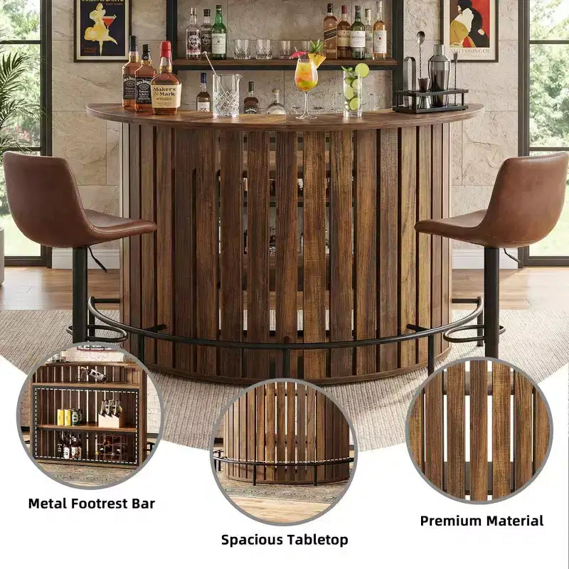 Mini Bar a 4 Livelli a Forma di Arco, Tavolo Bar Moderno Rustico con Poggiapiedi e Costruzione in MDF