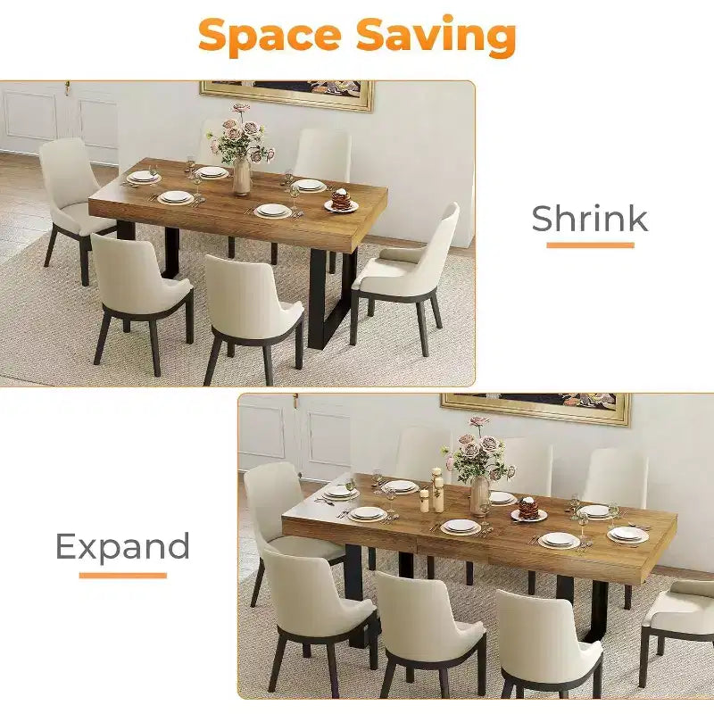 Zevemomo Tavolo da Pranzo Espandibile 63-78.7, Tavolo da Cucina Rettangolare per 6-10 Persone con Binario in Metallo, Gambe Affusolate a U per Sala da Pranzo, Ufficio-Marrone