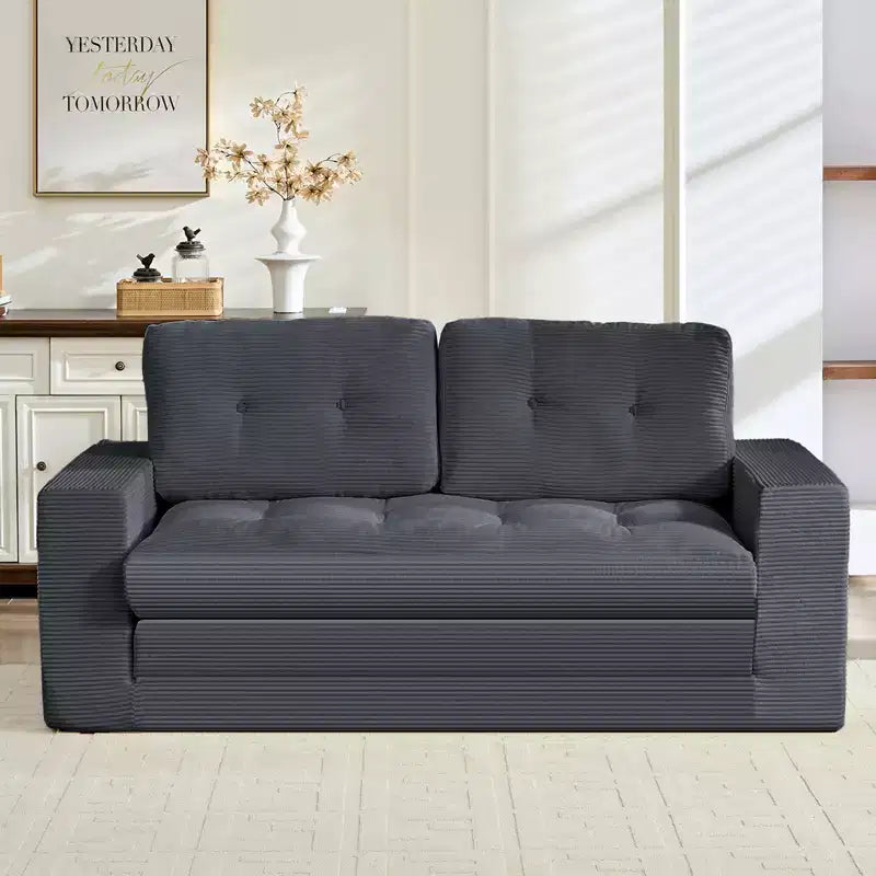 Mjkone Divano letto futon convertibile 2 in 1 da 180 cm, in tessuto a coste, pieghevole, con bottoni trapuntati, divanetto salvaspazio