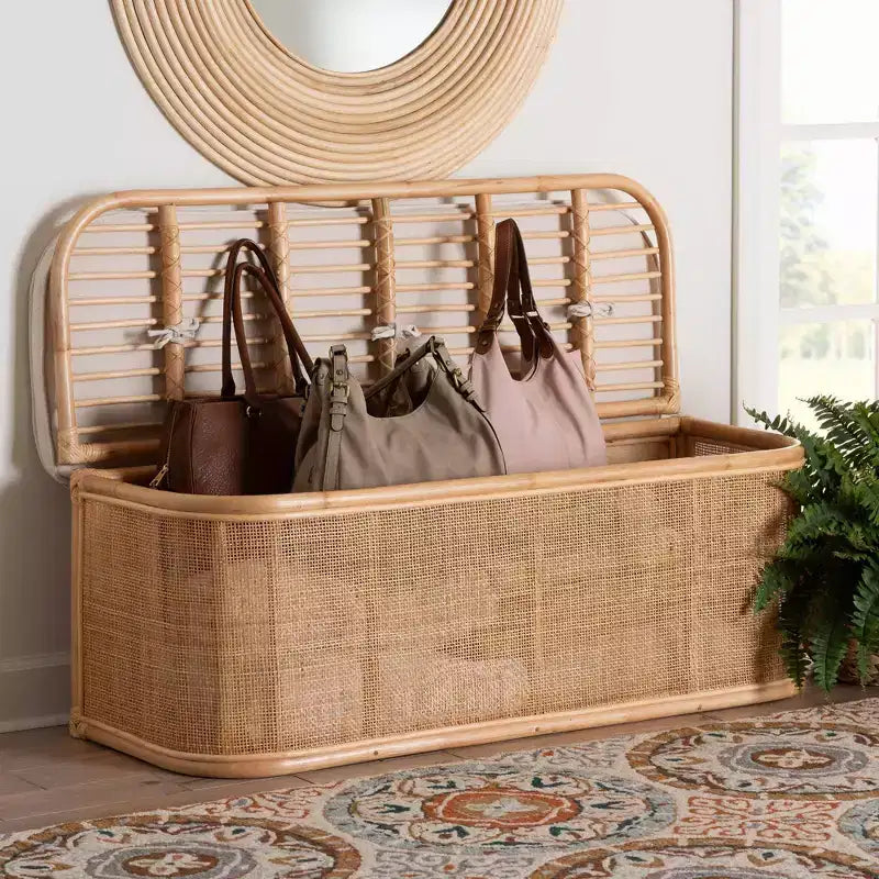 Panca contenitore in rattan naturale Bali & Pari Ishana Naturale/Bianco: Rivestimento in poliestere, telaio in compensato, nessun montaggio richiesto