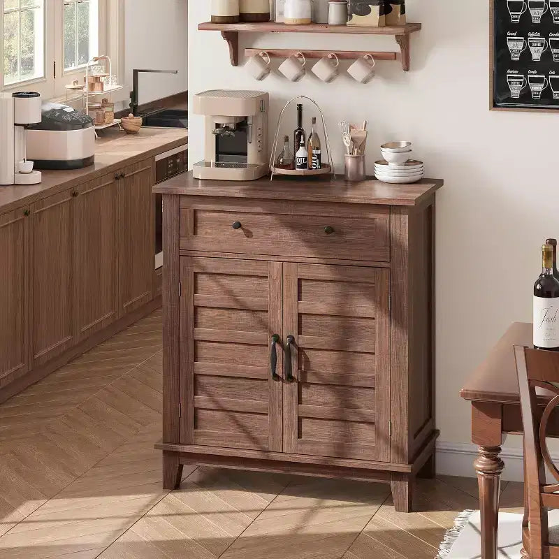 Mobile Contenitore Rustico da 80 cm, con Ante a Doghe, 3 Ripiani Regolabili, Armadietto a Doppia Anta, per Cucina, Sala da Pranzo e Ufficio Domestico