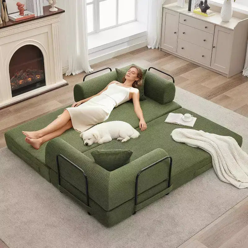 Divano letto convertibile 2 in 1, comodo divano letto pieghevole in velluto a coste con seduta profonda e ampi braccioli, divano senza struttura, per soggiorno, appartamenti