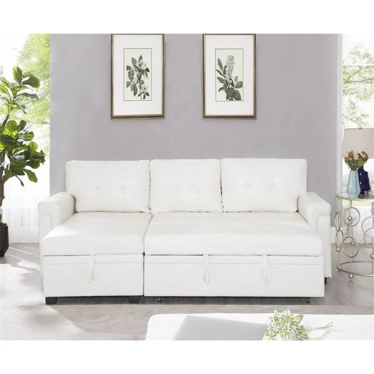 Divano componibile convertibile reversibile con letto estraibile, chaise longue con contenitore nascosto e gambe durevoli