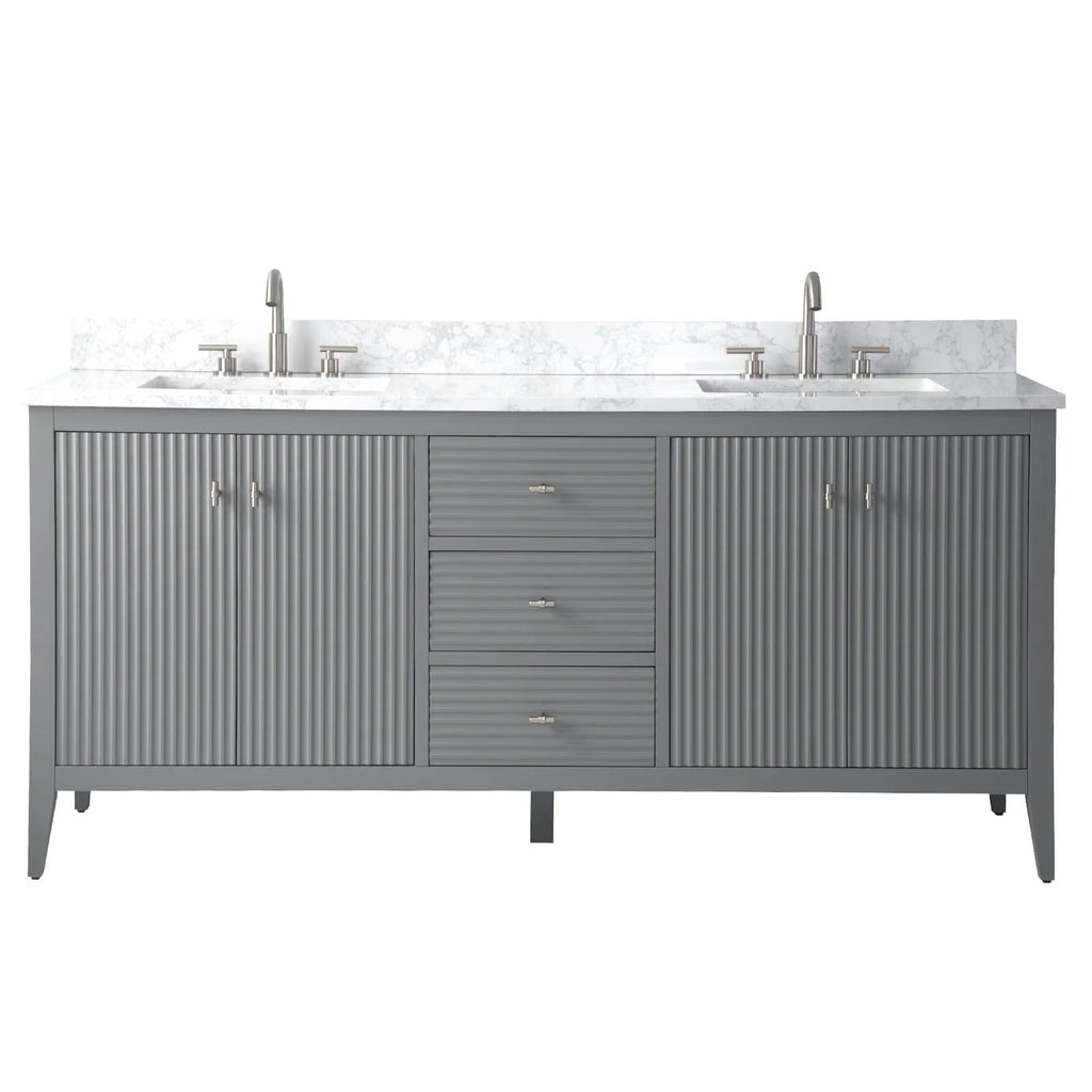 Mobile lavabo doppio Vanity Art 72 per bagno con piano in marmo composito