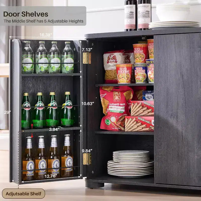 Credenza a Buffet da Cucina con 4 Ante e Ripiani, Credenza Moderna Grande, Mobile Contenitore per Bar Caffè da 66 Pollici